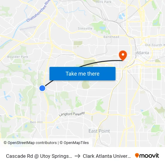 Cascade Rd @ Utoy Springs Rd to Clark Atlanta University map