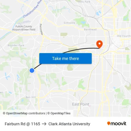 Fairburn Rd @ 1165 to Clark Atlanta University map