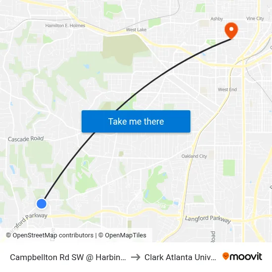 Campbellton Rd SW @ Harbin Rd SW to Clark Atlanta University map