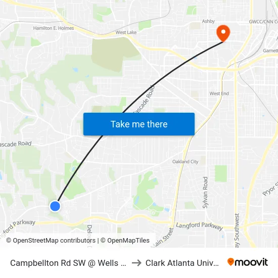 Campbellton Rd SW @ Wells Dr SW to Clark Atlanta University map