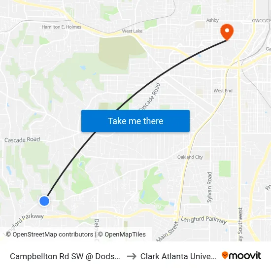 Campbellton Rd SW @ Dodson Rd to Clark Atlanta University map