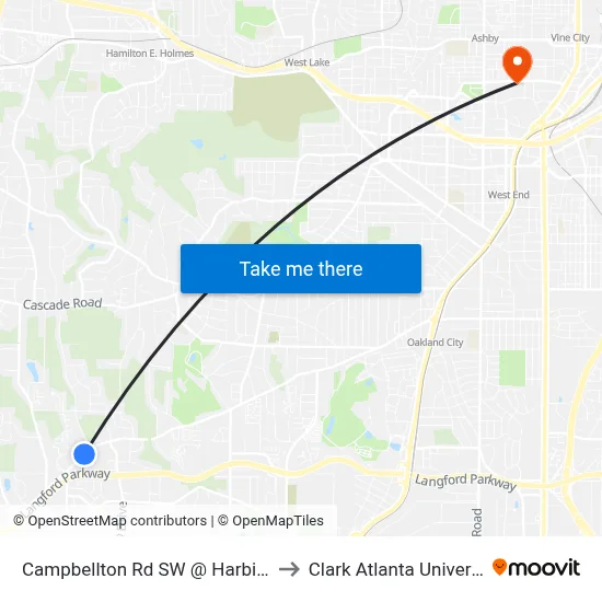 Campbellton Rd SW @ Harbin Rd to Clark Atlanta University map