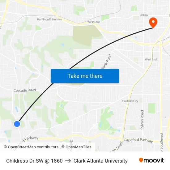 Childress Dr SW @ 1860 to Clark Atlanta University map