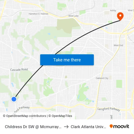 Childress Dr SW @ Mcmurray Dr SW to Clark Atlanta University map