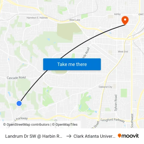Landrum Dr SW @ Harbin Rd SW to Clark Atlanta University map