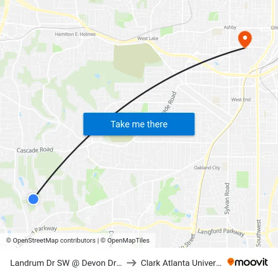 Landrum Dr SW @ Devon Dr SW to Clark Atlanta University map