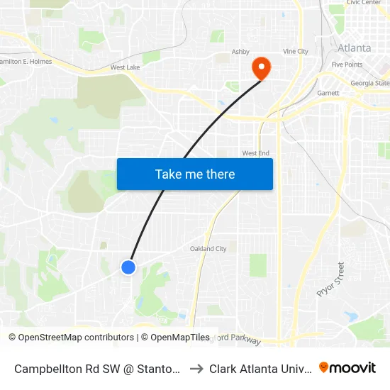Campbellton Rd SW @ Stanton Rd SW to Clark Atlanta University map