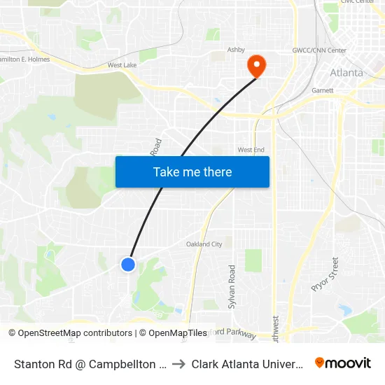 Stanton Rd @ Campbellton Rd to Clark Atlanta University map