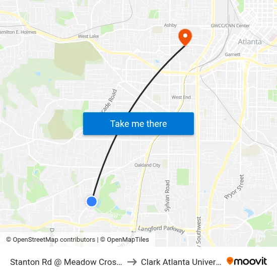 Stanton Rd @ Meadow Crossing to Clark Atlanta University map