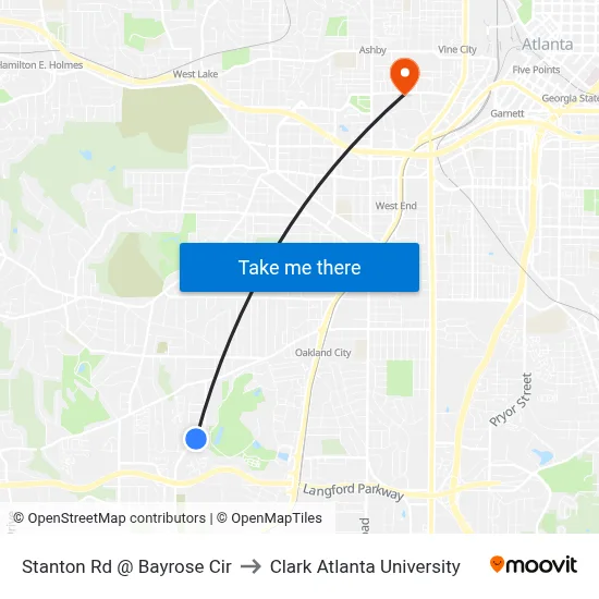 Stanton Rd @ Bayrose Cir to Clark Atlanta University map