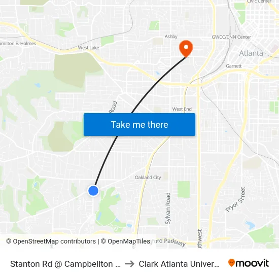 Stanton Rd @ Campbellton Rd to Clark Atlanta University map