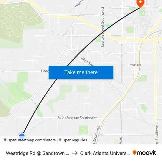Westridge Rd @ Sandtown Rd to Clark Atlanta University map