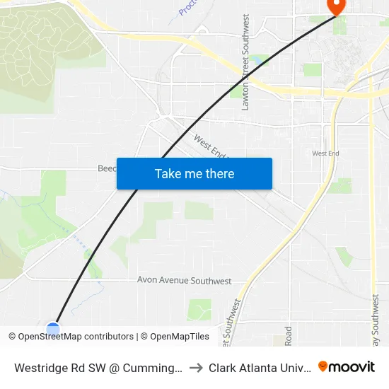 Westridge Rd SW @ Cummings Dr SW to Clark Atlanta University map