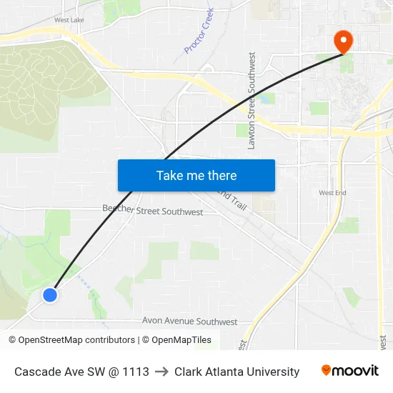 Cascade Ave SW @ 1113 to Clark Atlanta University map