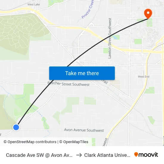 Cascade Ave SW @ Avon Ave SW to Clark Atlanta University map