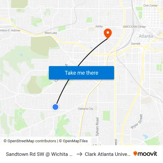 Sandtown Rd SW @ Wichita Dr SW to Clark Atlanta University map