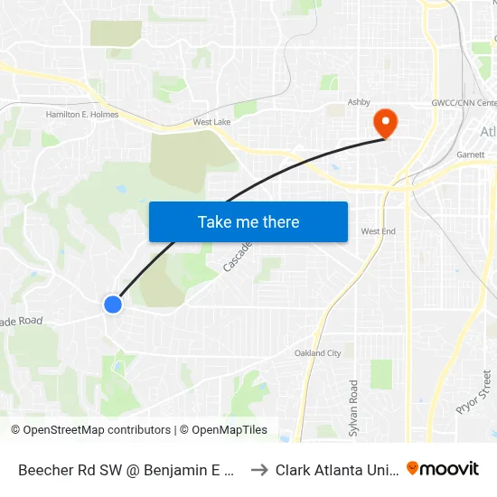 Beecher Rd SW @ Benjamin E Mays Dr SW to Clark Atlanta University map