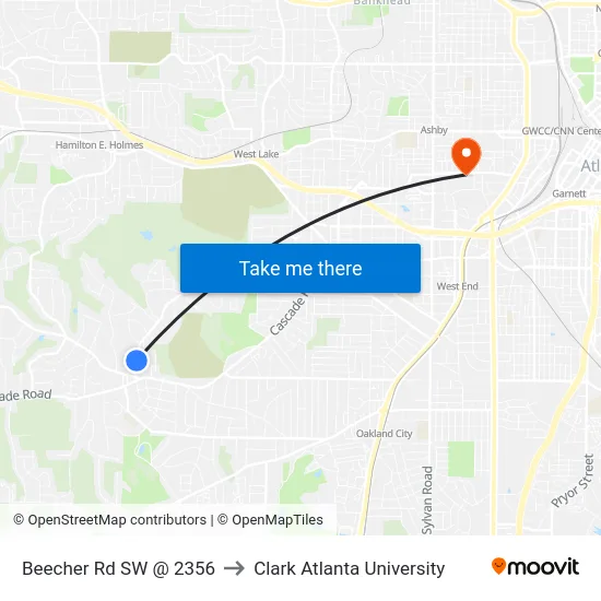 Beecher Rd SW @ 2356 to Clark Atlanta University map