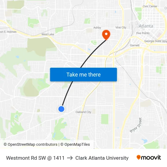 Westmont Rd SW @ 1411 to Clark Atlanta University map