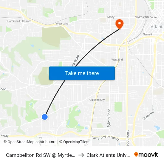 Campbellton Rd SW @ Myrtle Dr SW to Clark Atlanta University map