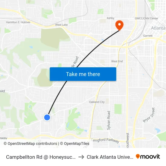 Campbellton Rd @ Honeysuckle Ln to Clark Atlanta University map