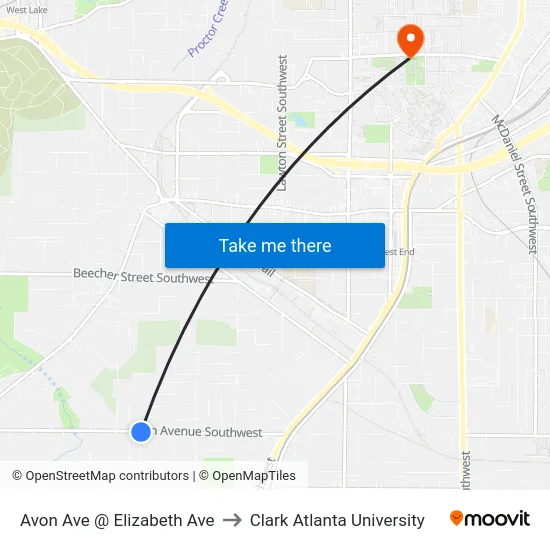 Avon Ave @ Elizabeth Ave to Clark Atlanta University map