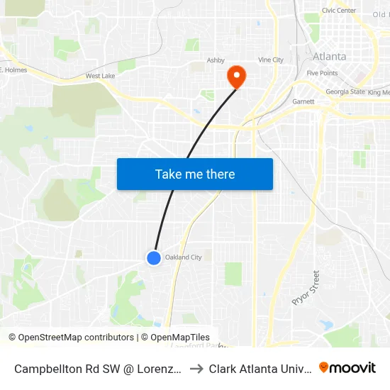 Campbellton Rd SW @ Lorenzo Dr SW to Clark Atlanta University map