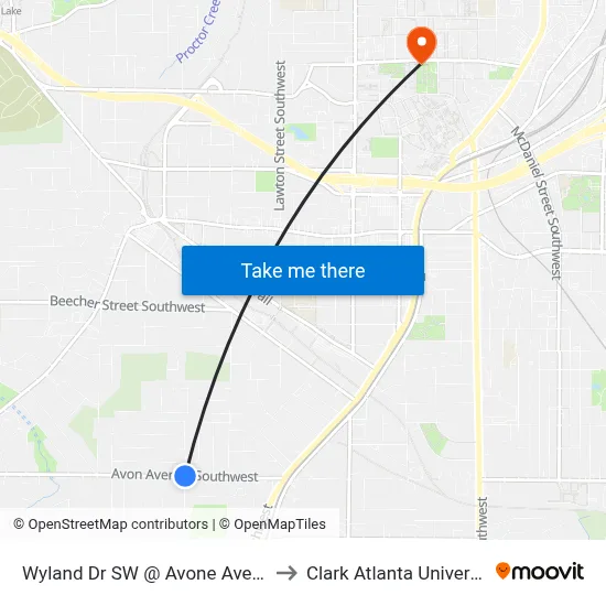 Wyland Dr SW @ Avone Ave SW to Clark Atlanta University map