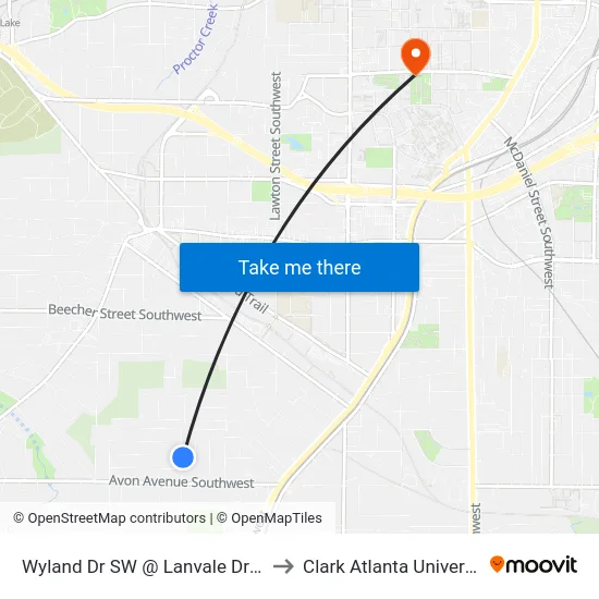 Wyland Dr SW @ Lanvale Dr SW to Clark Atlanta University map