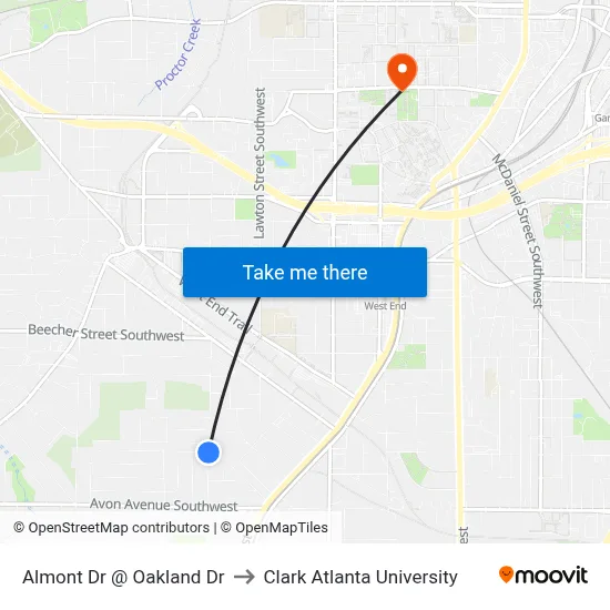 Almont Dr @ Oakland Dr to Clark Atlanta University map