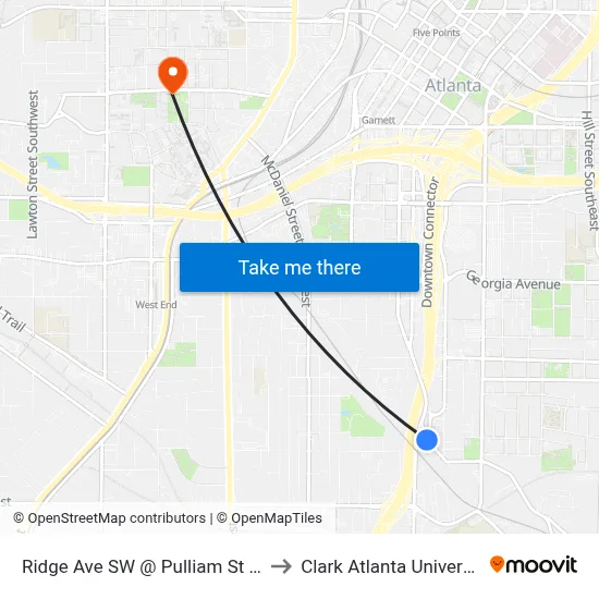 Ridge Ave SW @ Pulliam St SW to Clark Atlanta University map