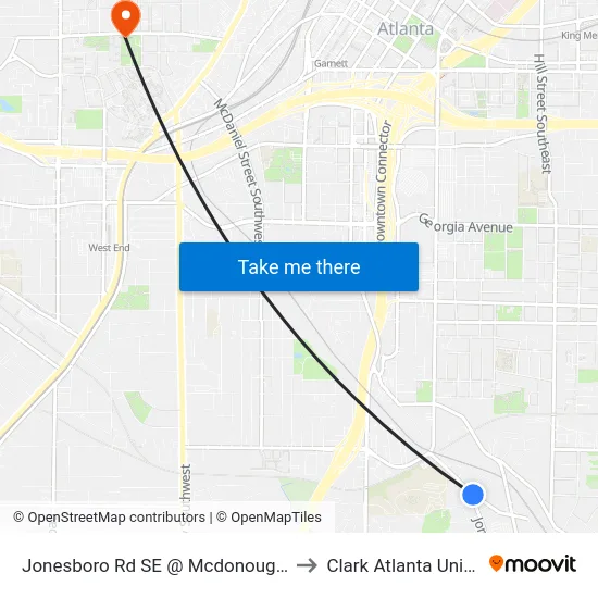Jonesboro Rd SE @ Mcdonough Blvd SE to Clark Atlanta University map