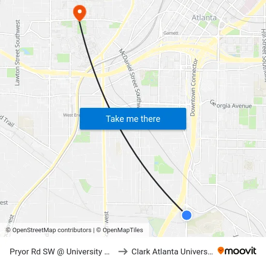 Pryor Rd SW @ University Ave to Clark Atlanta University map
