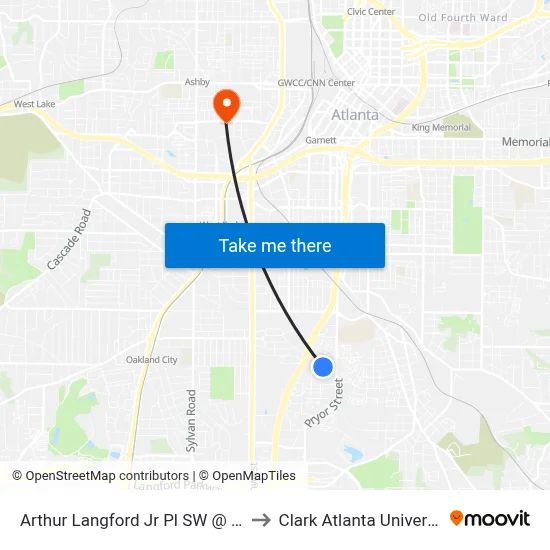 Arthur Langford Jr Pl SW @ 220 to Clark Atlanta University map