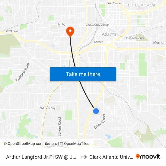 Arthur Langford Jr Pl SW @ Joyland Pl to Clark Atlanta University map
