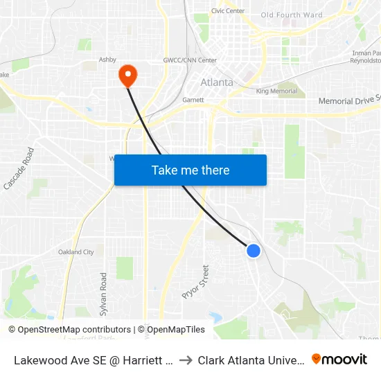 Lakewood Ave SE @ Harriett St SE to Clark Atlanta University map