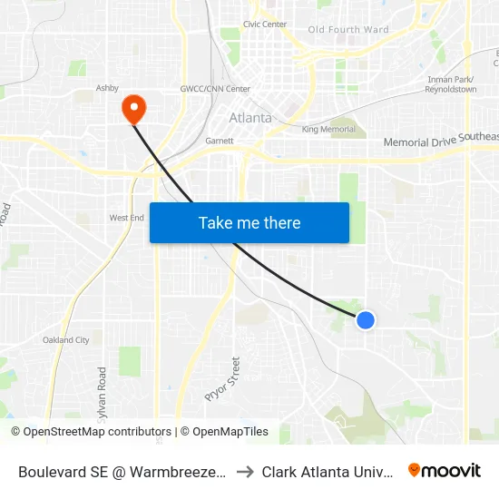 Boulevard SE @ Warmbreeze Rd SE to Clark Atlanta University map