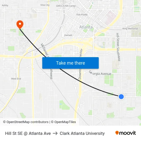 Hill St SE @ Atlanta Ave to Clark Atlanta University map