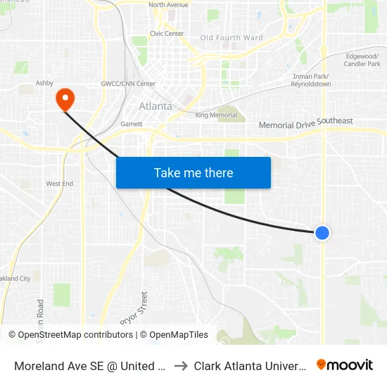 Moreland Ave SE @ United Ave to Clark Atlanta University map