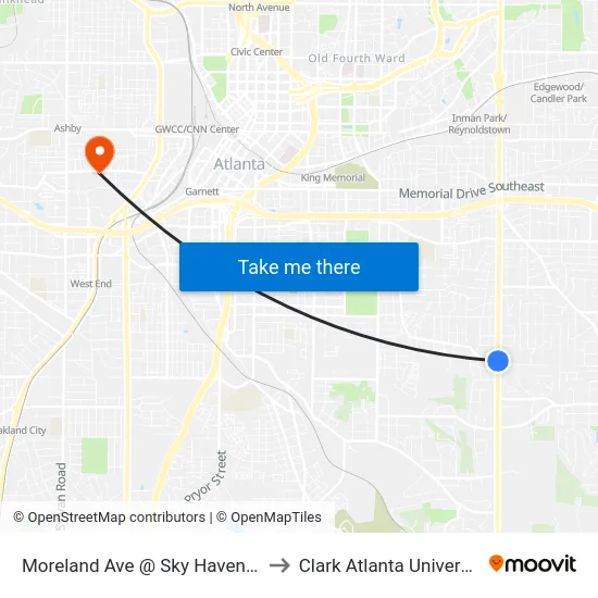 Moreland Ave @ Sky Haven Rd to Clark Atlanta University map