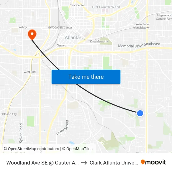 Woodland Ave SE @ Custer Ave SE to Clark Atlanta University map