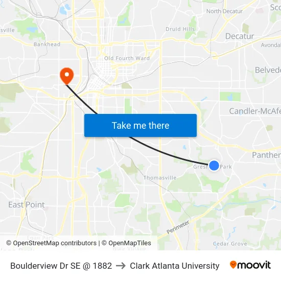 Boulderview Dr SE @ 1882 to Clark Atlanta University map