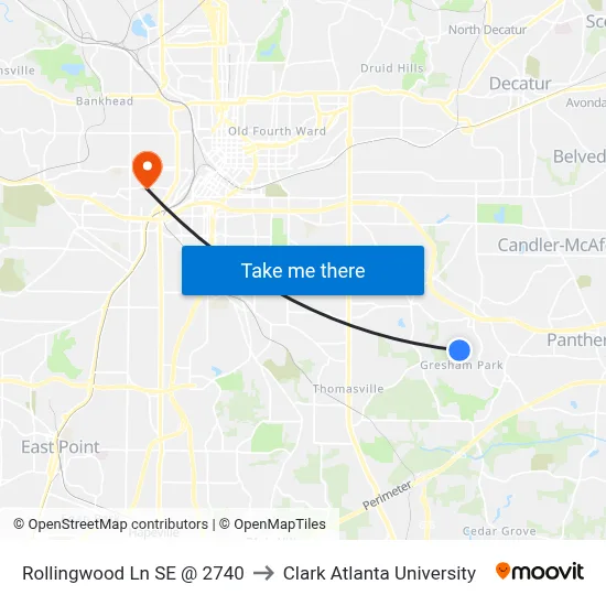 Rollingwood Ln SE @ 2740 to Clark Atlanta University map