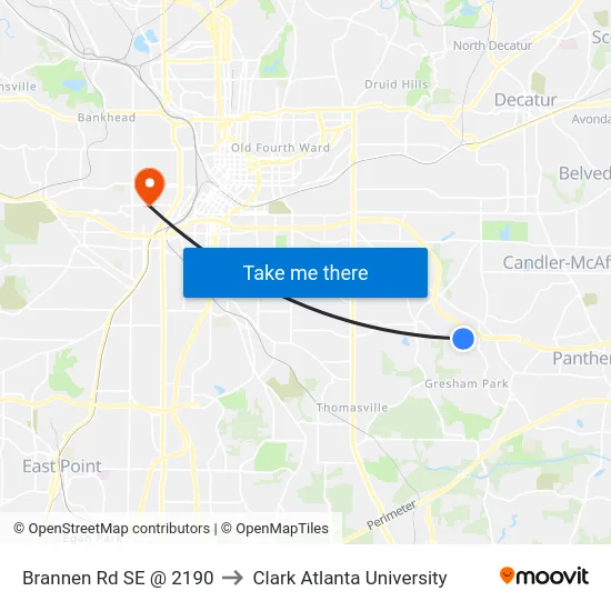 Brannen Rd SE @ 2190 to Clark Atlanta University map