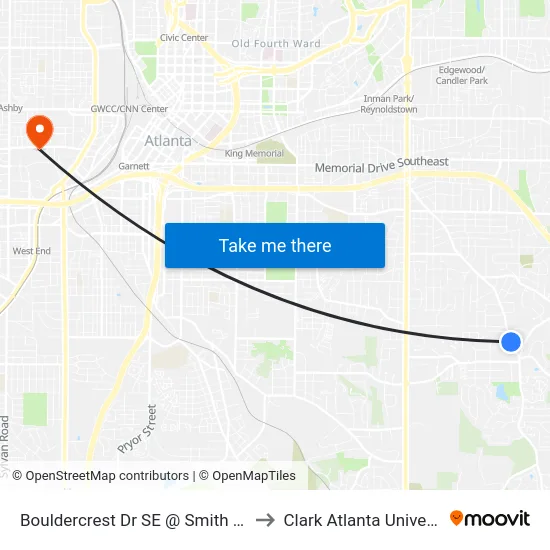 Bouldercrest Dr SE @ Smith St SE to Clark Atlanta University map
