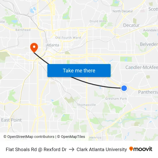 Flat Shoals Rd @ Rexford Dr to Clark Atlanta University map