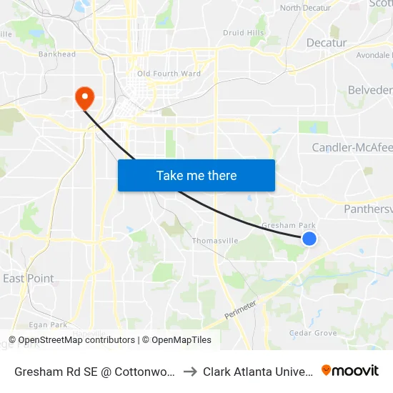 Gresham Rd SE @ Cottonwood Dr to Clark Atlanta University map