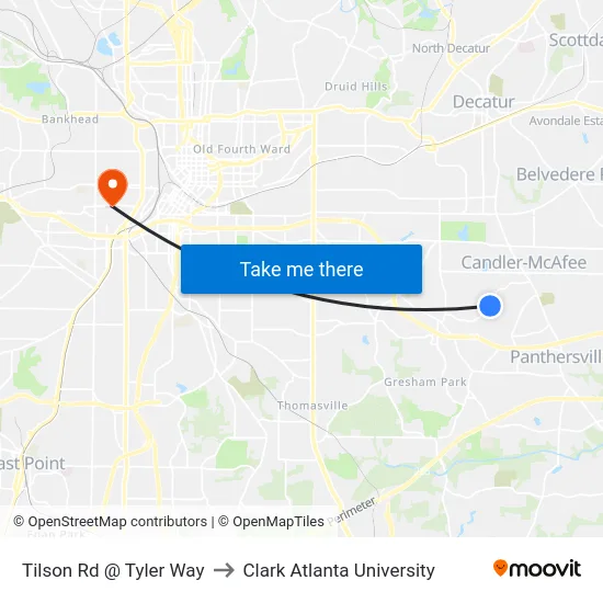 Tilson Rd @ Tyler Way to Clark Atlanta University map