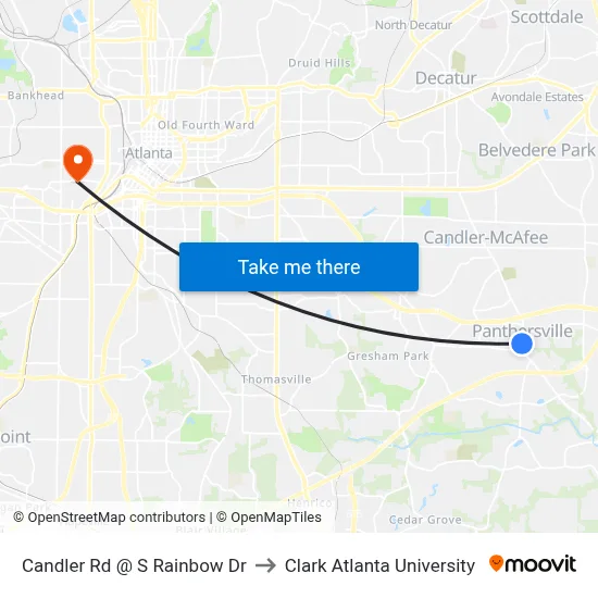 Candler Rd @ S Rainbow Dr to Clark Atlanta University map