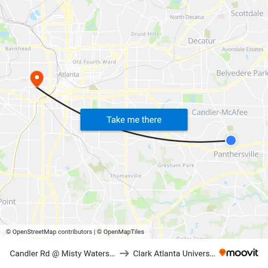 Candler Rd @ Misty Waters Dr to Clark Atlanta University map